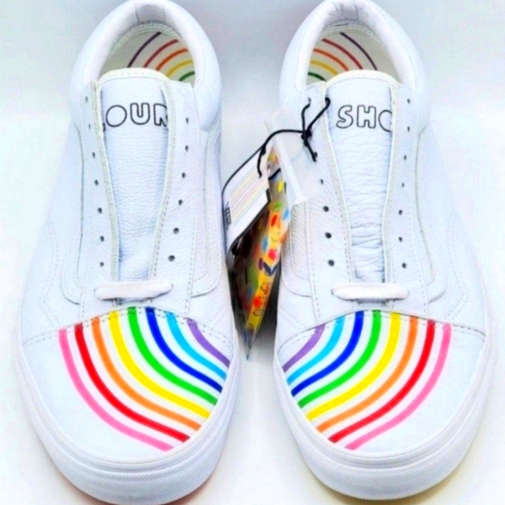 Vans OLD Skool Flour Shop Rainbow True White Sneakers☆Men's 13